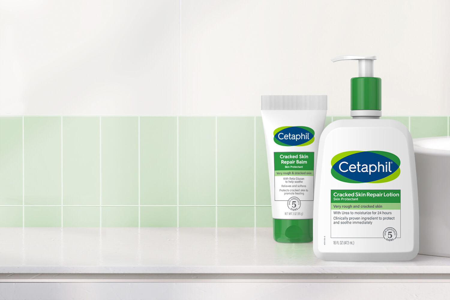 cetaphil cracked skin repair products on counter